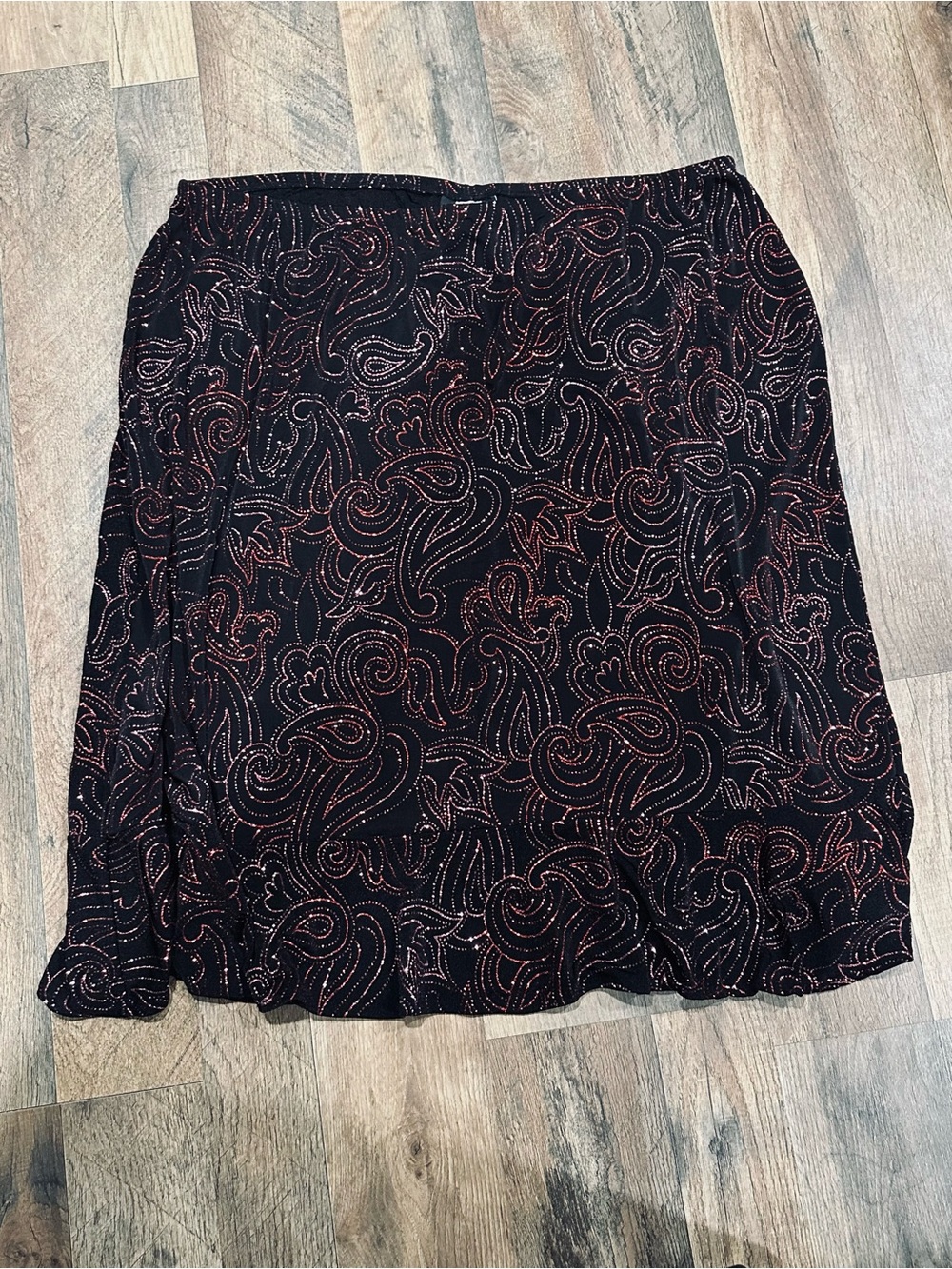 Studio Black Midi Skirt with silver and red sparkles Paisley Print
